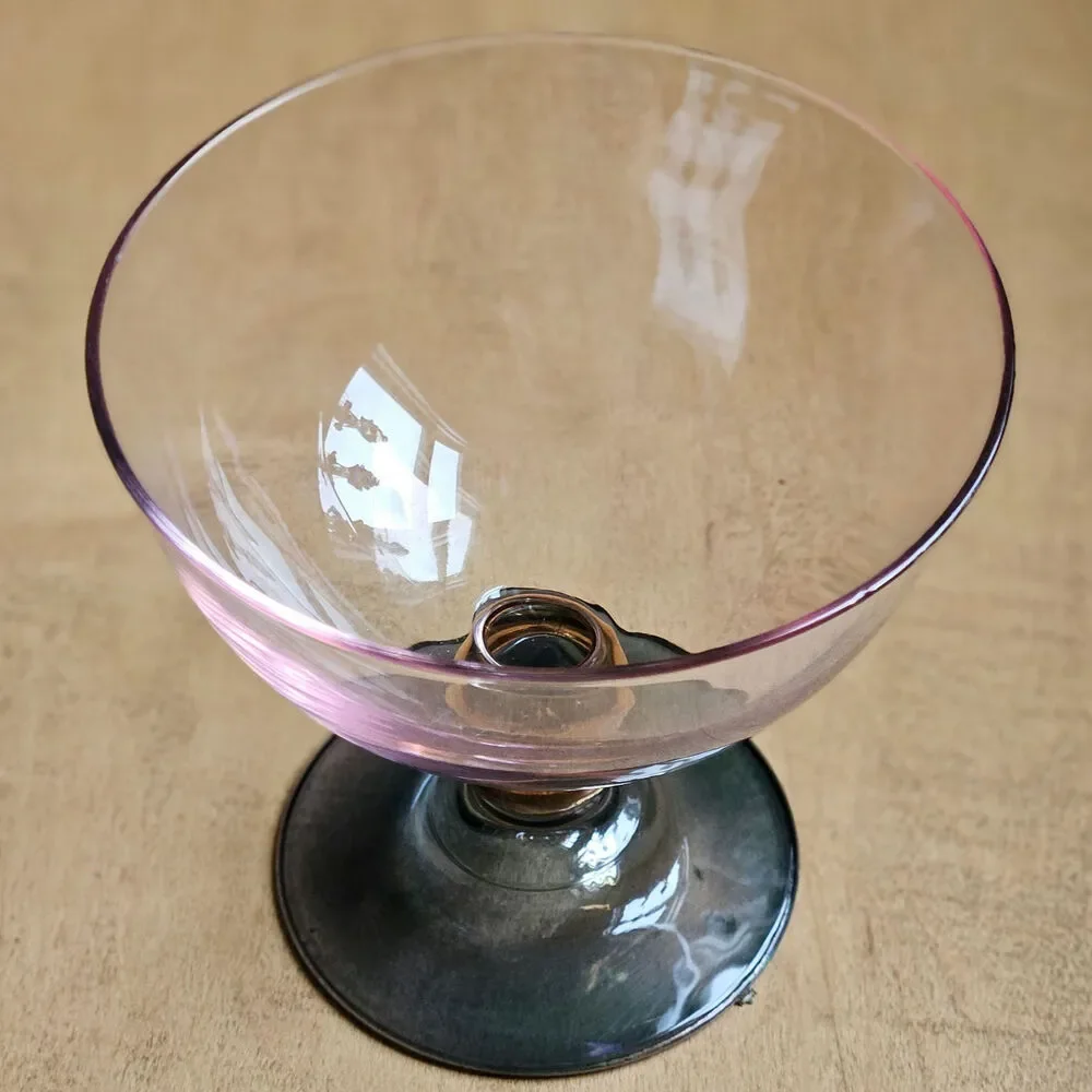 Vintage MCM Blush & Smoke Art Deco Glass Cocktail Coupes – Set of 2